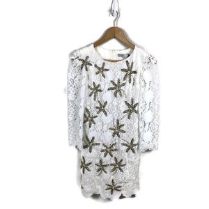 PatBo Dress Lace Gold Beaded Palm Tree Sheath Bridal